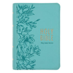 KJV Aqua Floral Genuine Leather Compact Large Print Bible