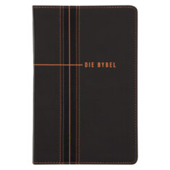 NLV Donkerbruin en Oranje Kunsleer Standaard Bybel Met Duimgrepe