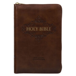 NLT Brown Faux Leather Flexcover Compact Bible With Zip