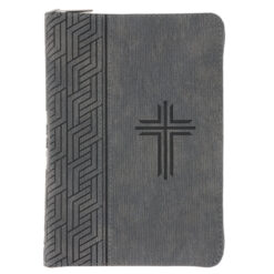 KJV Grey Cross Faux Leather Compact Large Print Bible with Zip